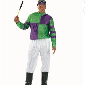 Jockey Costume w Accessories XL great condition! With roses! Halloween / Derby